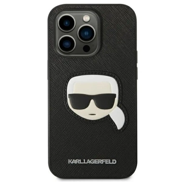 Handyschutzhülle Karl Lagerfeld KLHCP14LSAPKHK für Apple iPhone 14 Pro 6.1" schwarz/schwarz Hardcase Saffiano Karl`s Head Patch